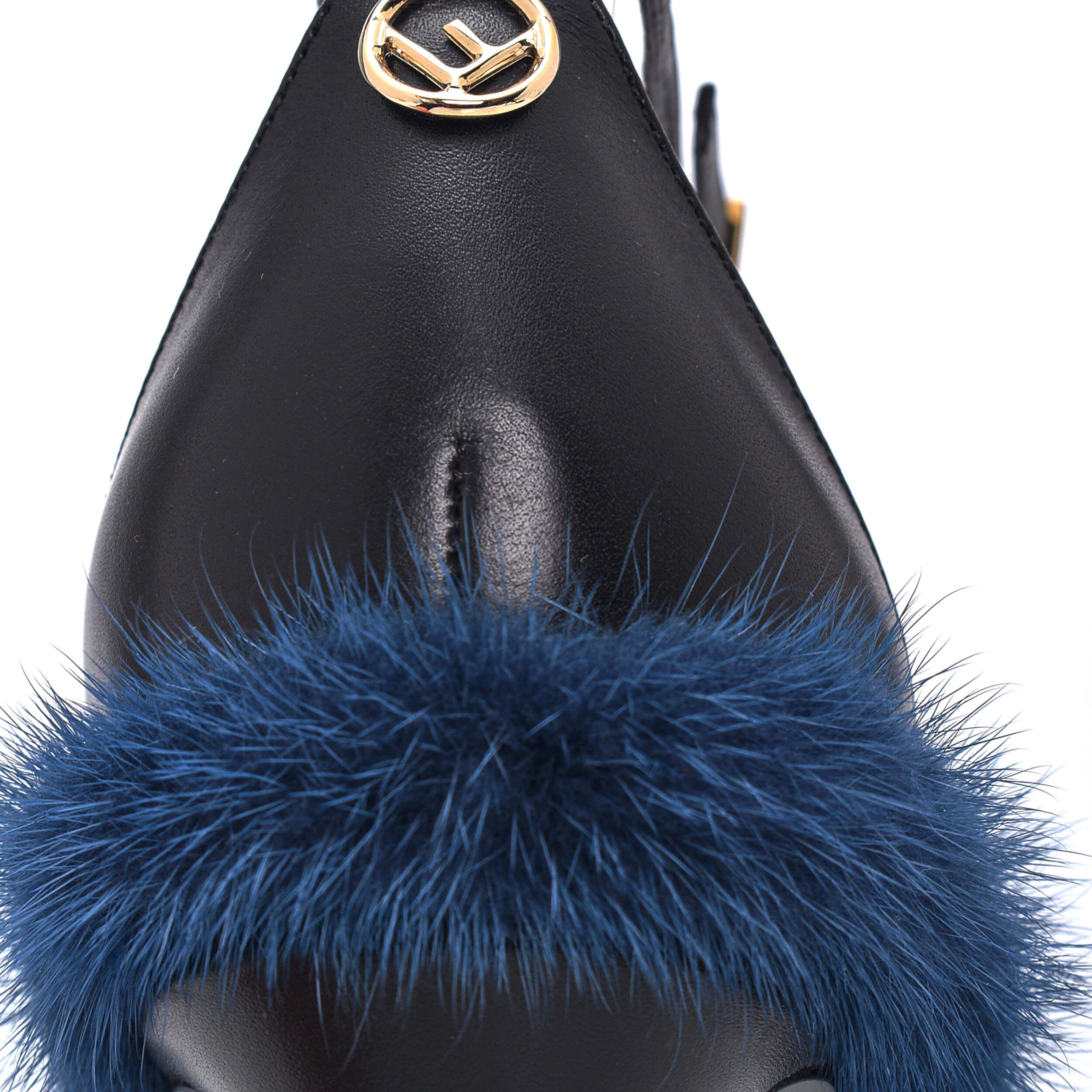 Fendi - Black Leather Navy Fur Pump